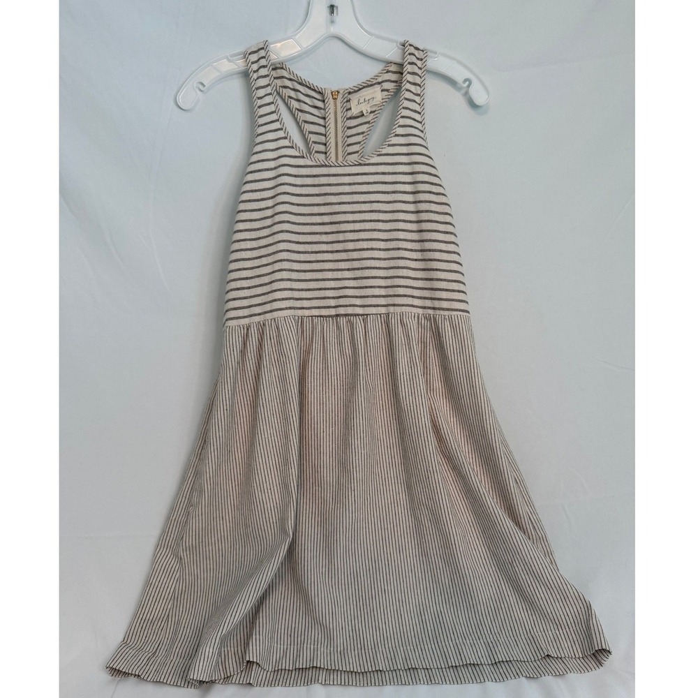 Lou & Grey Striped Swing Dress Sleeveless Racerback Pockets Beige Neutral Size 2